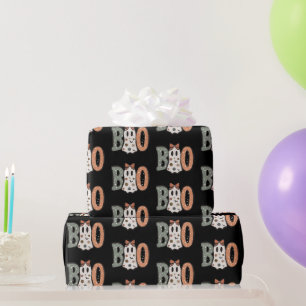 Boo Ghost Orange Green Niedlich Black Halloween Geschenkpapier