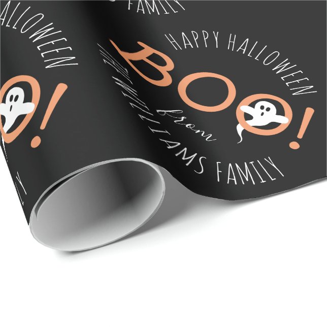 BOO! Ghost Pattern Halloween-Party Personalisiert Geschenkpapier (Rolleneckpunkt)