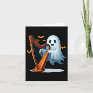 Boo Ghost Playing Harf Halloween Musical Instrumen Karte