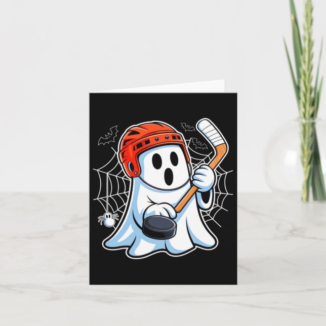 Boo Ghost Playing Hockey Funny Halloween Hockey Co Karte (Vorderseite)