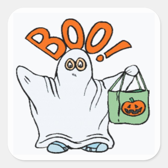 BOO ! GHOST QUADRATISCHER AUFKLEBER (Vorderseite)
