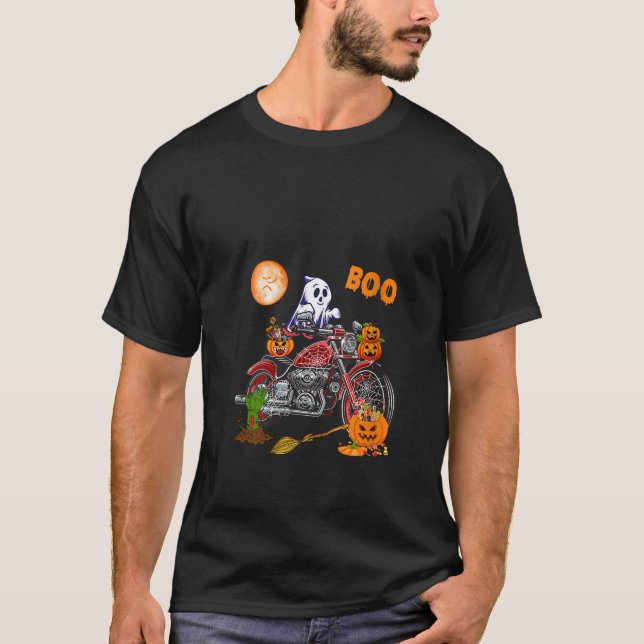 Boo Ghost Riding Motorrad Horror Candy Bag Carve T-Shirt (Vorderseite)