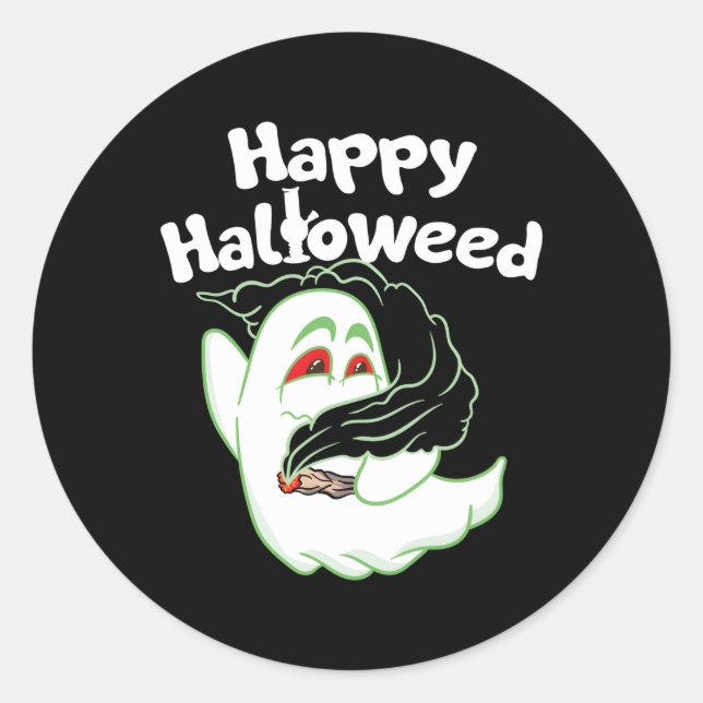 Boo Ghost Srauking Weed Thc Happy Halloweed Hallow Runder Aufkleber (Vorderseite)