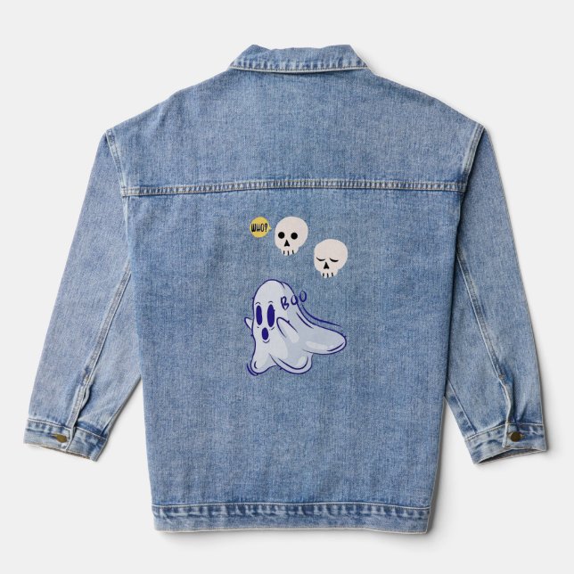 Boo Ghost UK 31 Spooky USA Skull Oktober Halloween Jeansjacke (Rückseite)