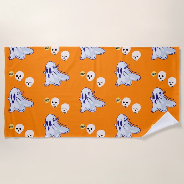 Boo Ghost UK 31 Spooky USA Skull Oktober Halloween Strandtuch (Vorderseite)