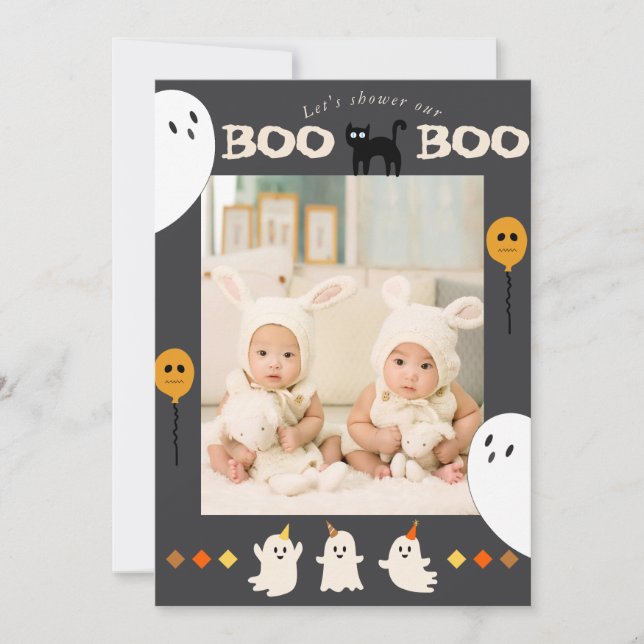 BOO Ghost und Black Cat Foto Kinderdusche Einladung (Vorderseite)