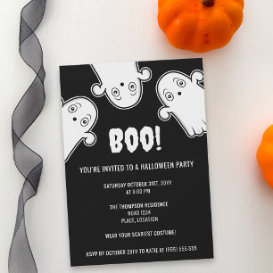 Boo Ghosts Spooky Schwarz-weißes Halloween-Party Einladung