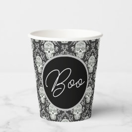 Boo! Gothic Skull Damask Paper Cup Pappbecher