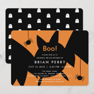Boo! Halloween Bat & Spiders Einladung zum Geburts