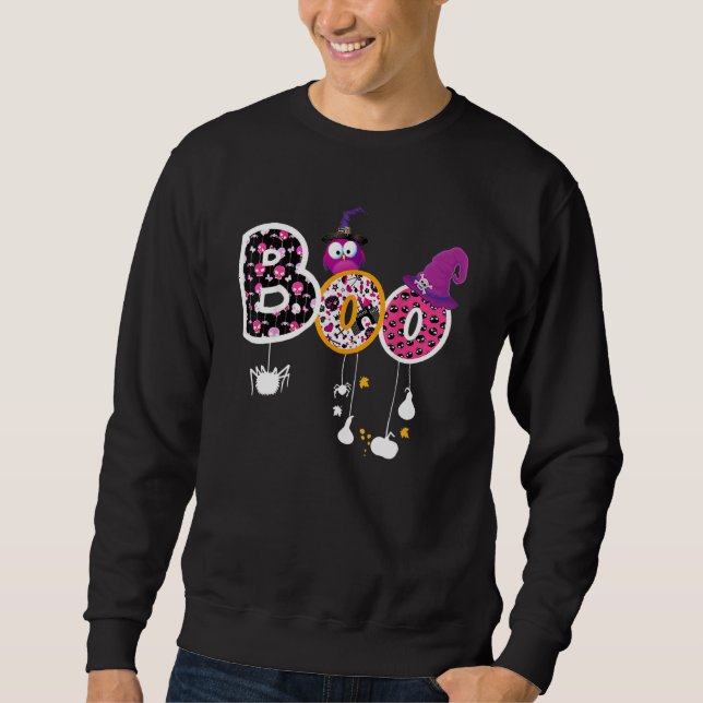 Boo Halloween Costume Spiders Ghosts Pumkin & Witc Sweatshirt (Vorderseite)