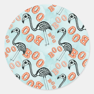 Boo Halloween Flamingo Skeleton Runder Aufkleber