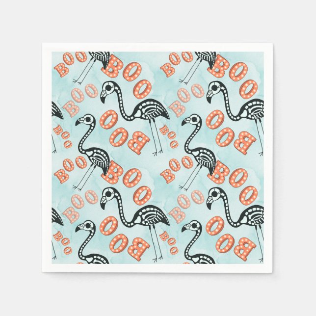 Boo Halloween | Flamingo Skeleton Serviette (Vorderseite)
