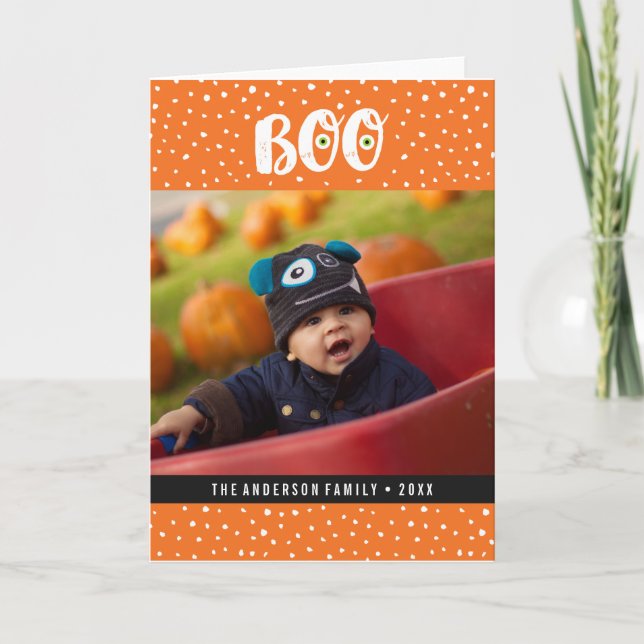 Boo-Halloween-Foto-Gruß-Karte Karte (Vorderseite)