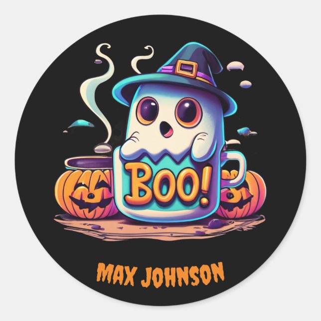 Boo! Halloween - Ghosive Ansammlung Orange Black Runder Aufkleber (Vorderseite)