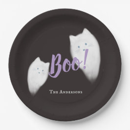 Boo! Halloween Ghost Cat Niedlich Black Pappteller