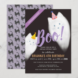 Boo! Halloween Ghost Cat Virtual Geburtstag Einladung