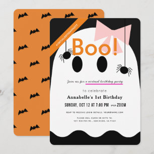 Boo! Halloween Ghost Girl Ribbon Virtual Geburtsta Einladung