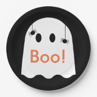 Boo! Halloween Ghost Niedlich Black Paper Plate