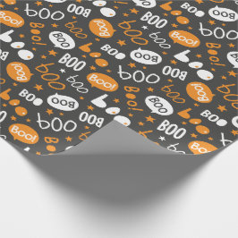 Boo Halloween Handlettern auf schwarz Geschenkpapier