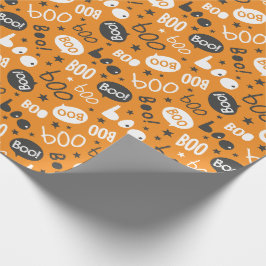 Boo Halloween Handschrift auf orange Geschenkpapier