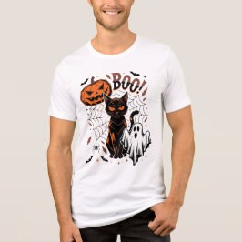 BOO Halloween-Katze & Kürbis Tri-Blend Shirt