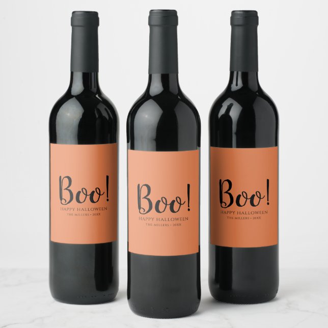 Boo Halloween Modern Orange Weinetikett (Flaschen)