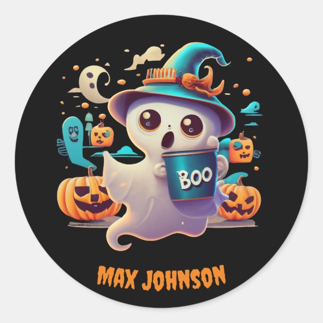 Boo! Halloween - Monster Mash Orange Black Runder Aufkleber (Vorderseite)