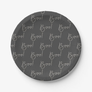 Boo! Halloween-Party Paper-Teller in Grau & Creme Pappteller