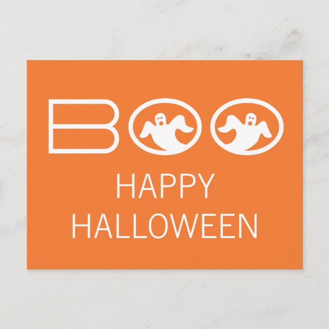 Boo Halloween Postcard, Orange und Weiß Postkarte (Vorderseite)