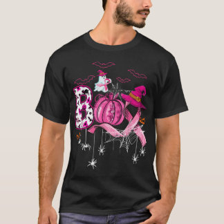 Boo Halloween Pumpkin Pink Ribbon Witch Breast  T-Shirt