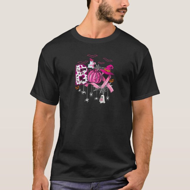 Boo Halloween Pumpkin rosa Band Rotzunge Brustknac T-Shirt (Vorderseite)