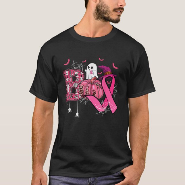 Boo Halloween Pumpkin rosa Band Rotzunge Brustknac T-Shirt (Vorderseite)