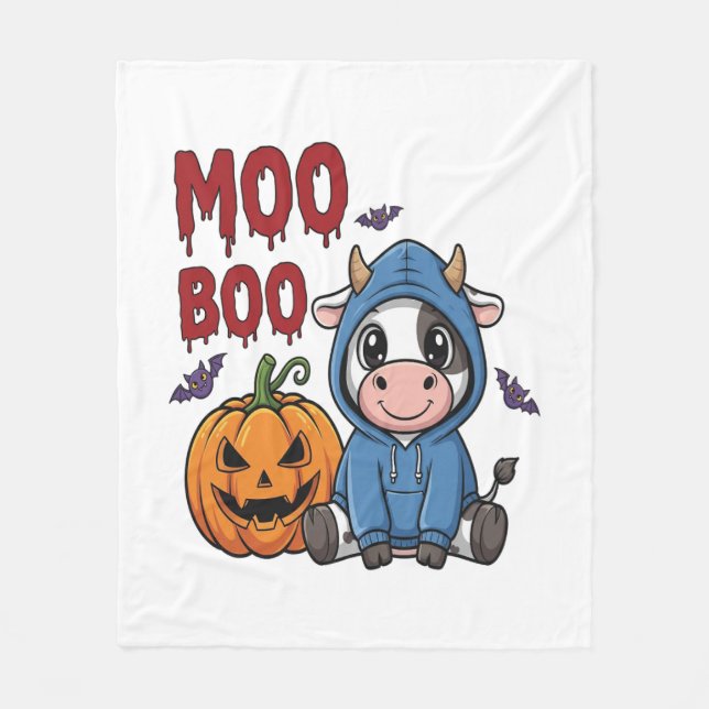 Boo Halloween Spooky Ghost Cow Fleecedecke (Vorderseite)