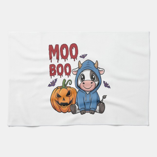 Boo Halloween Spooky Ghost Cow Geschirrtuch (Horizontal)