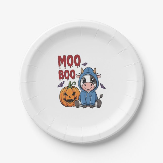 Boo Halloween Spooky Ghost Cow Pappteller (Vorderseite)
