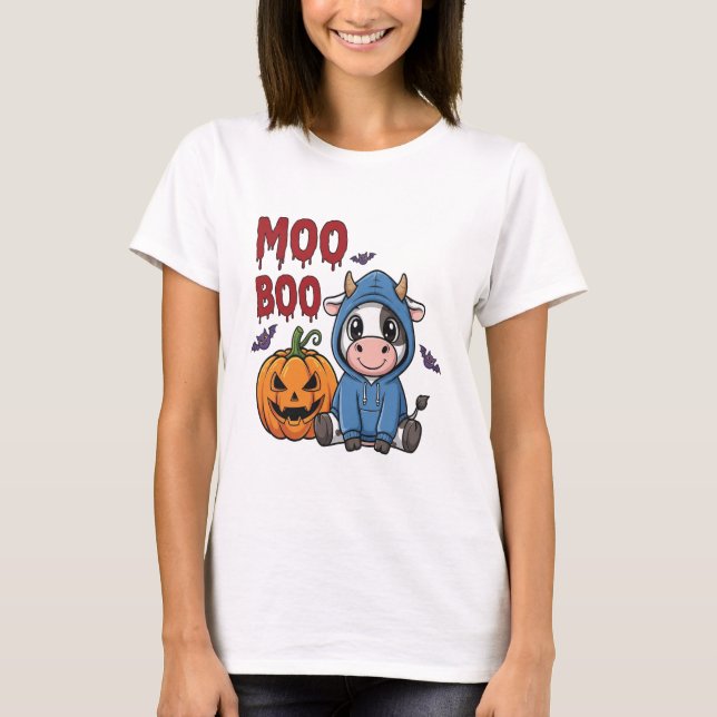 Boo Halloween Spooky Ghost Cow T-Shirt (Vorderseite)