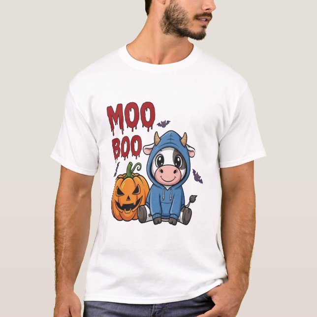Boo Halloween Spooky Ghost Cow T-Shirt (Vorderseite)