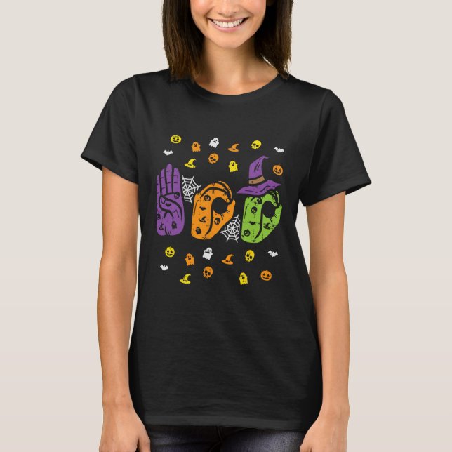 Boo Hands American Sign Language Pride Asl Hallowe T-Shirt (Vorderseite)