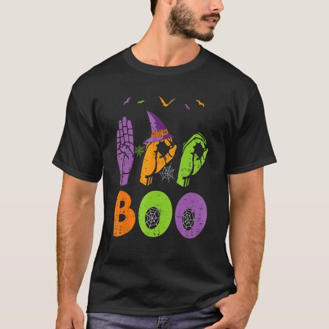 Boo Hands American Sign Language Pride ASL Hallowe T-Shirt (Vorderseite)