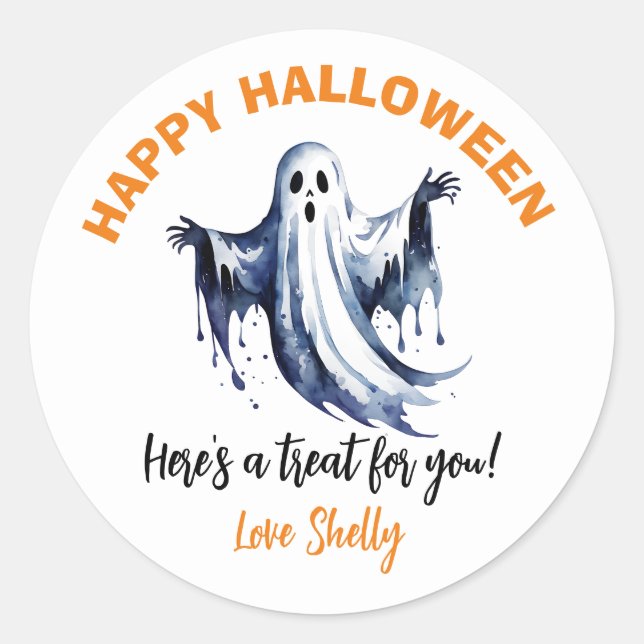 Boo! Happy Ghost Halloween Aufkleber (Vorderseite)