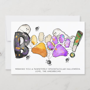 Boo Happy Halloween Ghosts Paw Prints Dog Katze Pe Feiertagskarte
