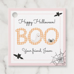 BOO Happy Halloween Gingham Orange Pink Spooky Geschenkanhänger