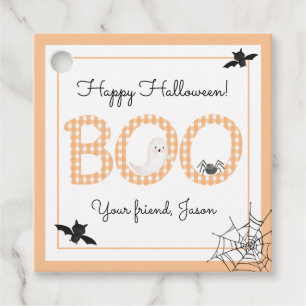 BOO Happy Halloween Gingham Orange Spooky Geschenkanhänger