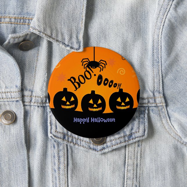 Boo! Happy Halloween in Orange und Schwarz Button (Beispiel)