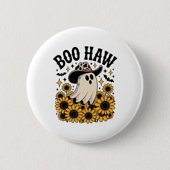 Boo Haw Cow Ghost Western Halloween Button (Vorderseite)