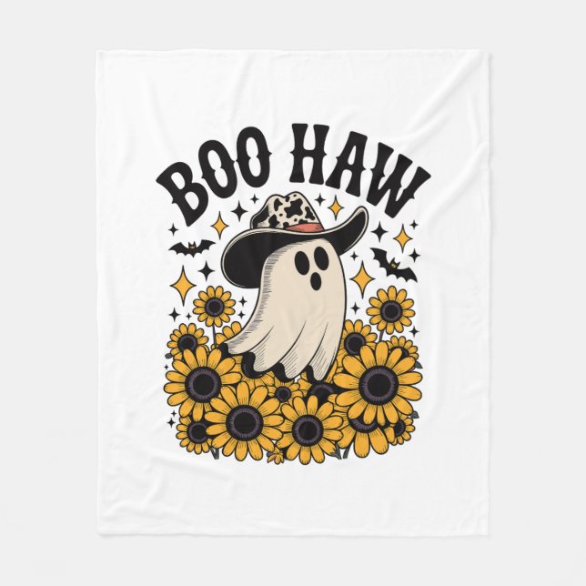 Boo Haw Cow Ghost Western Halloween Fleecedecke (Vorderseite)