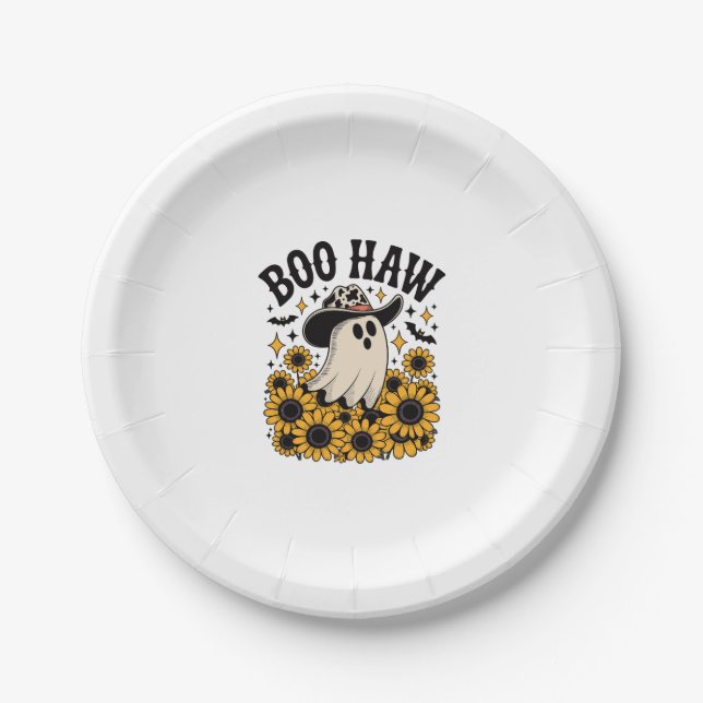 Boo Haw Cow Ghost Western Halloween Pappteller (Vorderseite)
