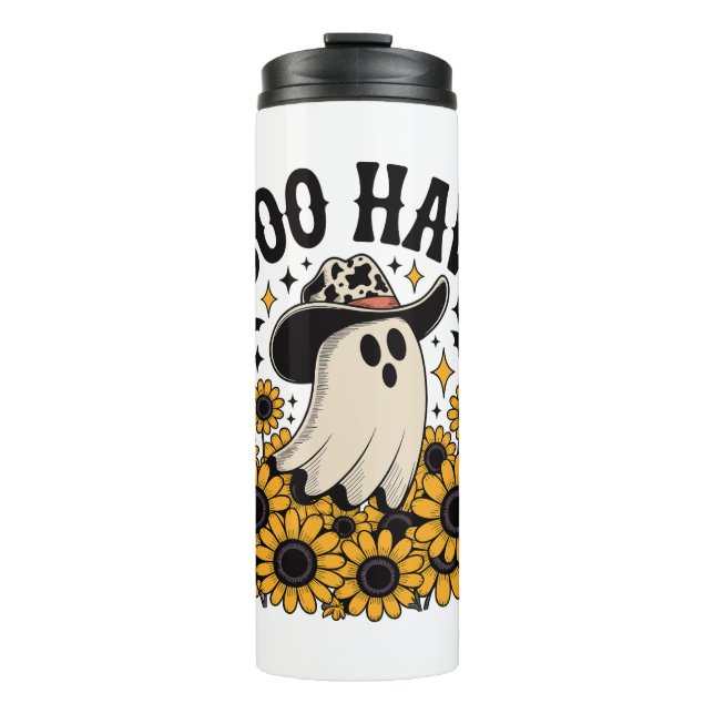 Boo Haw Cow Ghost Western Halloween Thermosbecher (Vorderseite)