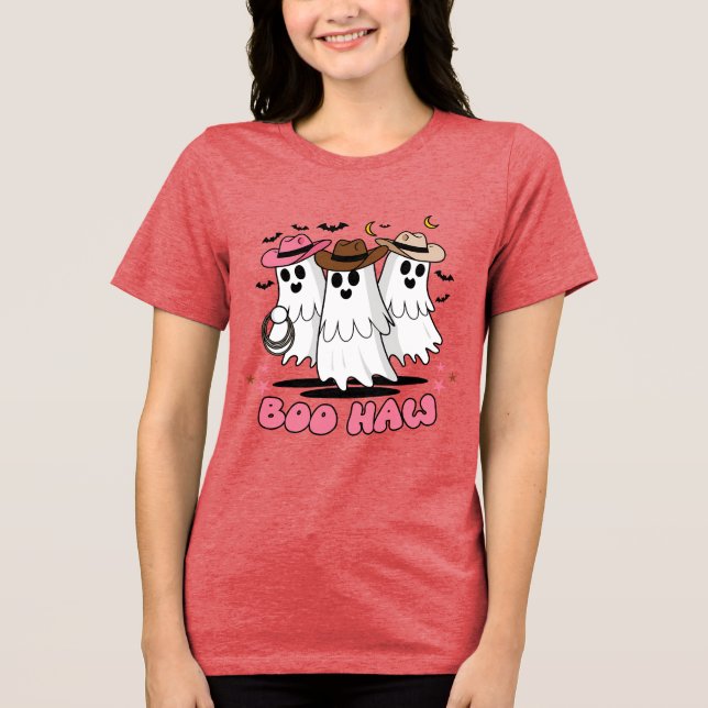 Boo Haw Cowboy Ghost Trio Halloween Tri-Blend Shirt (Vorderseite)