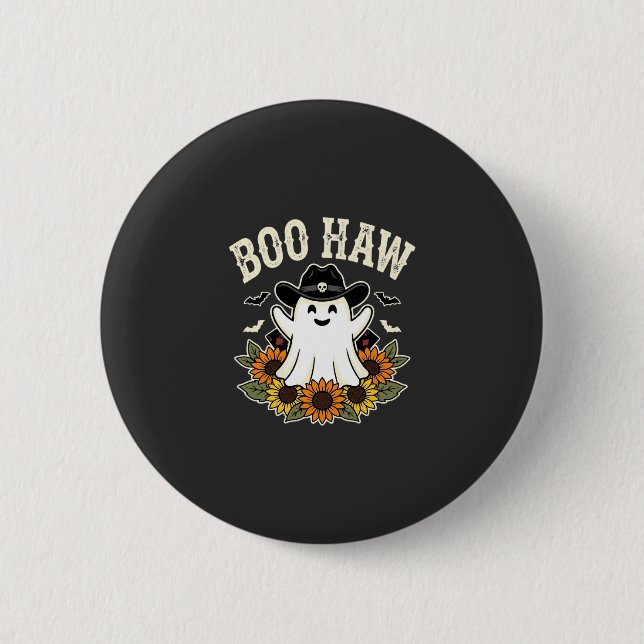 Boo Haw Western Halloween-Geisterdesign Button (Vorderseite)